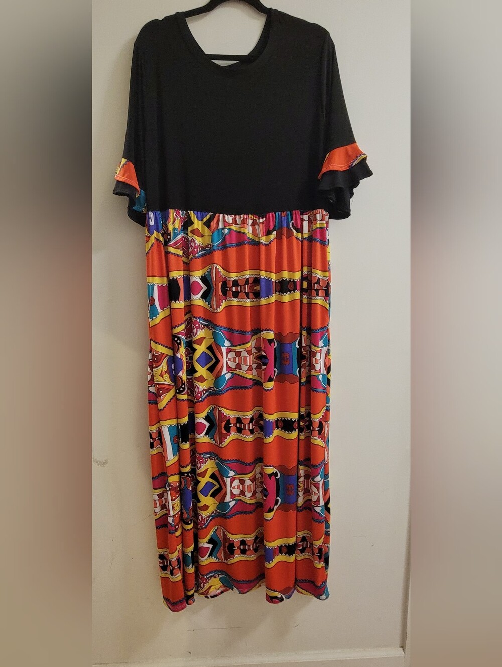 Curvy Luvie Orange Patterned Maxi Dress W. Pocets Size 4xl